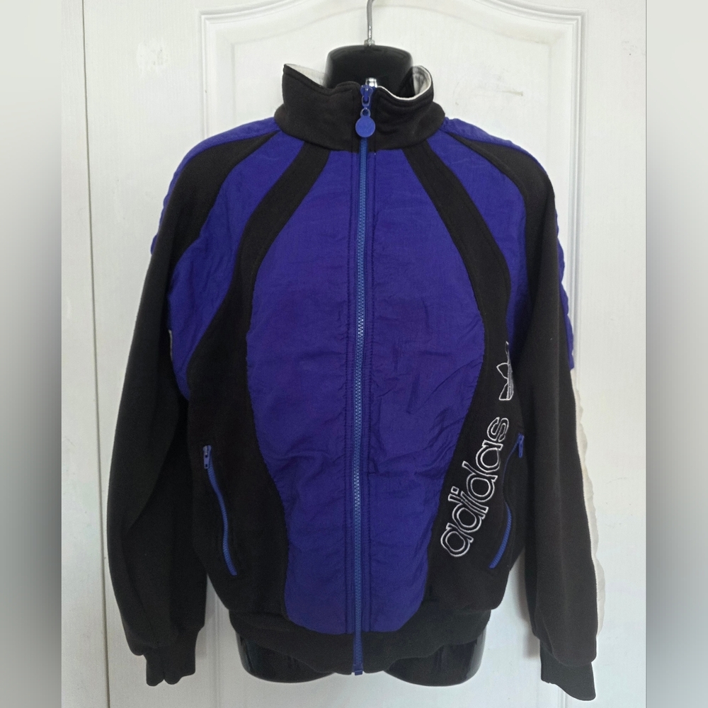 Adidas Vintage Black & Purple Nylon 80s Zip-Up Windbreaker Color-block Jacket